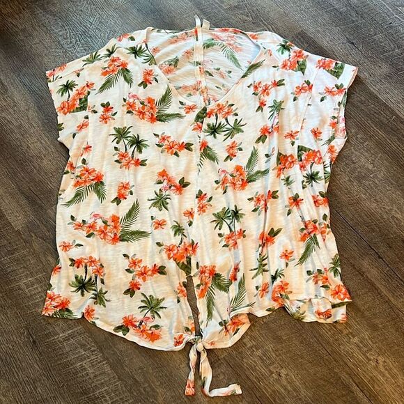 EST. 1946 Floral Tie-Front Top 22/24W Tropical Print Cotton Modal Blend - Picture 2 of 7